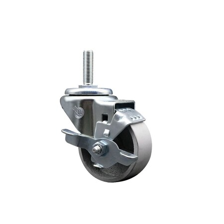 Service Caster 3 Inch Semi Steel Wheel Swivel 34 Inch Threaded Stem Caster with Brake SCC SCC-TS20S314-SSS-TLB-34212
